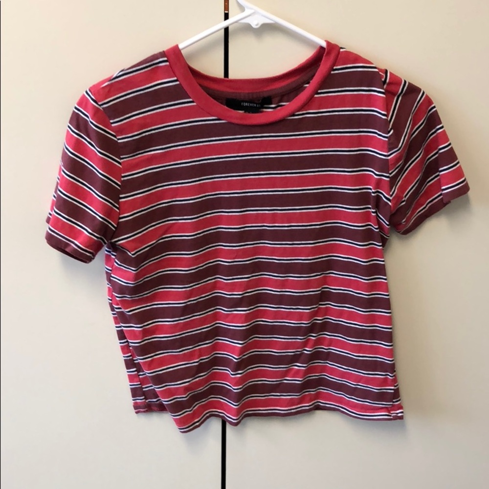 Cropped top red, maroon, white, and black stripes